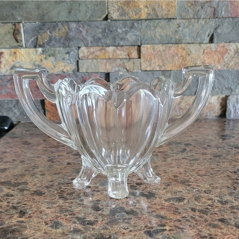 Indiana Glass Sugar Bowl Colonial Notched Clear 4 Footed depression glass‎